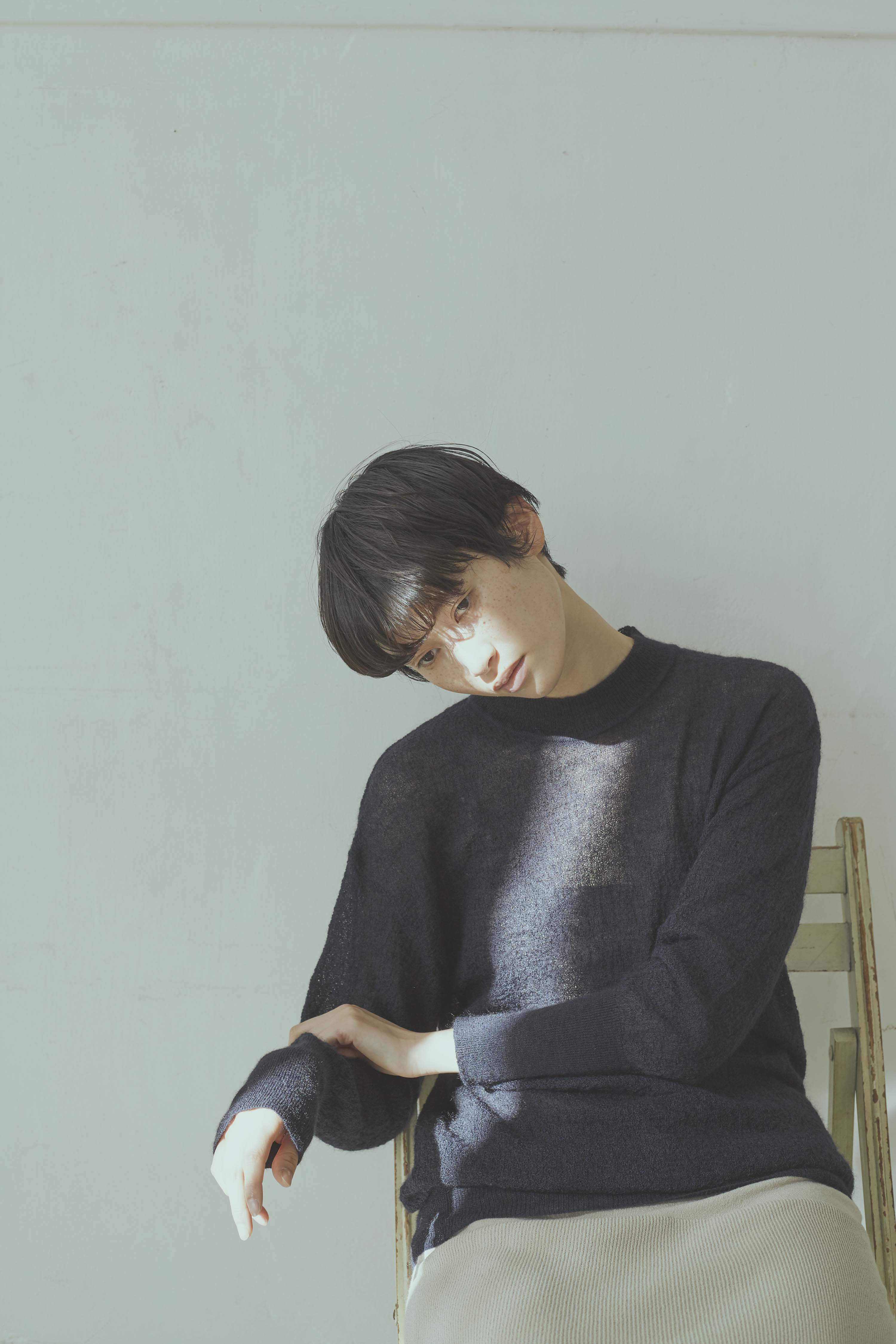 Sheer Knit Bottle Neck Sweater / Original mix Yarn : Cotton&Silk&Mohair