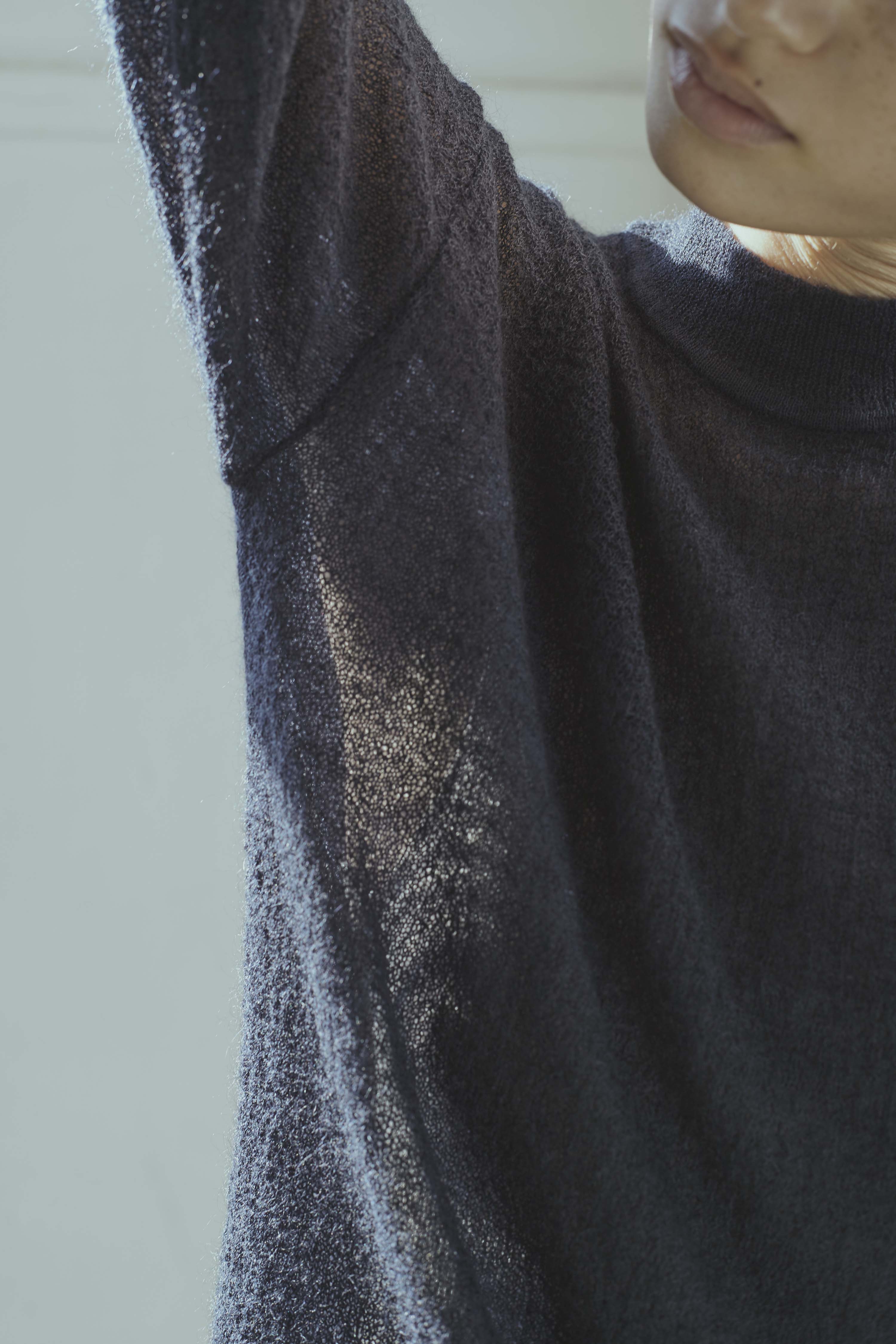 Sheer Knit Bottle Neck Sweater / Original mix Yarn : Cotton&Silk&Mohair