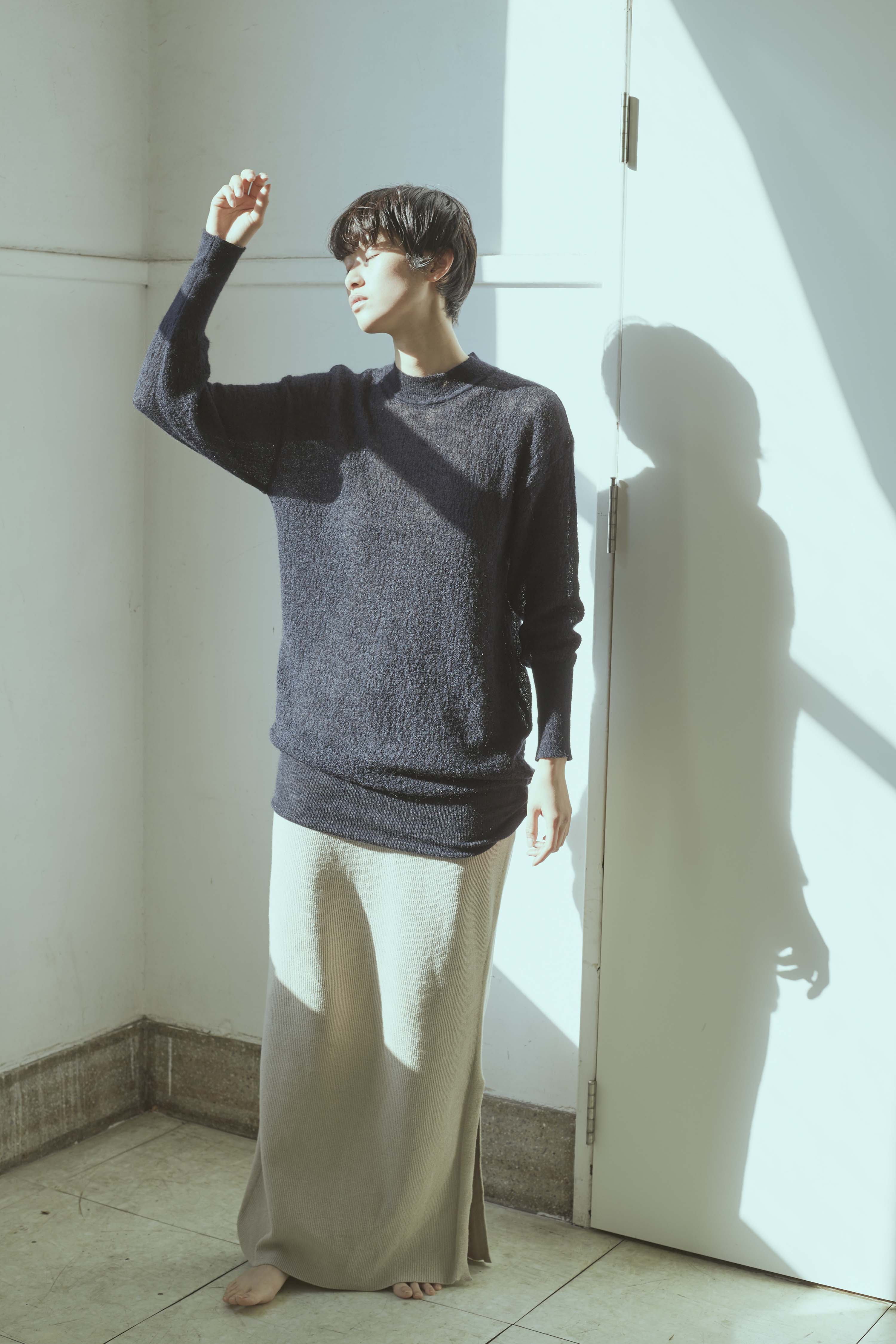 Sheer Knit Bottle Neck Sweater / Original mix Yarn : Cotton&Silk&Mohair