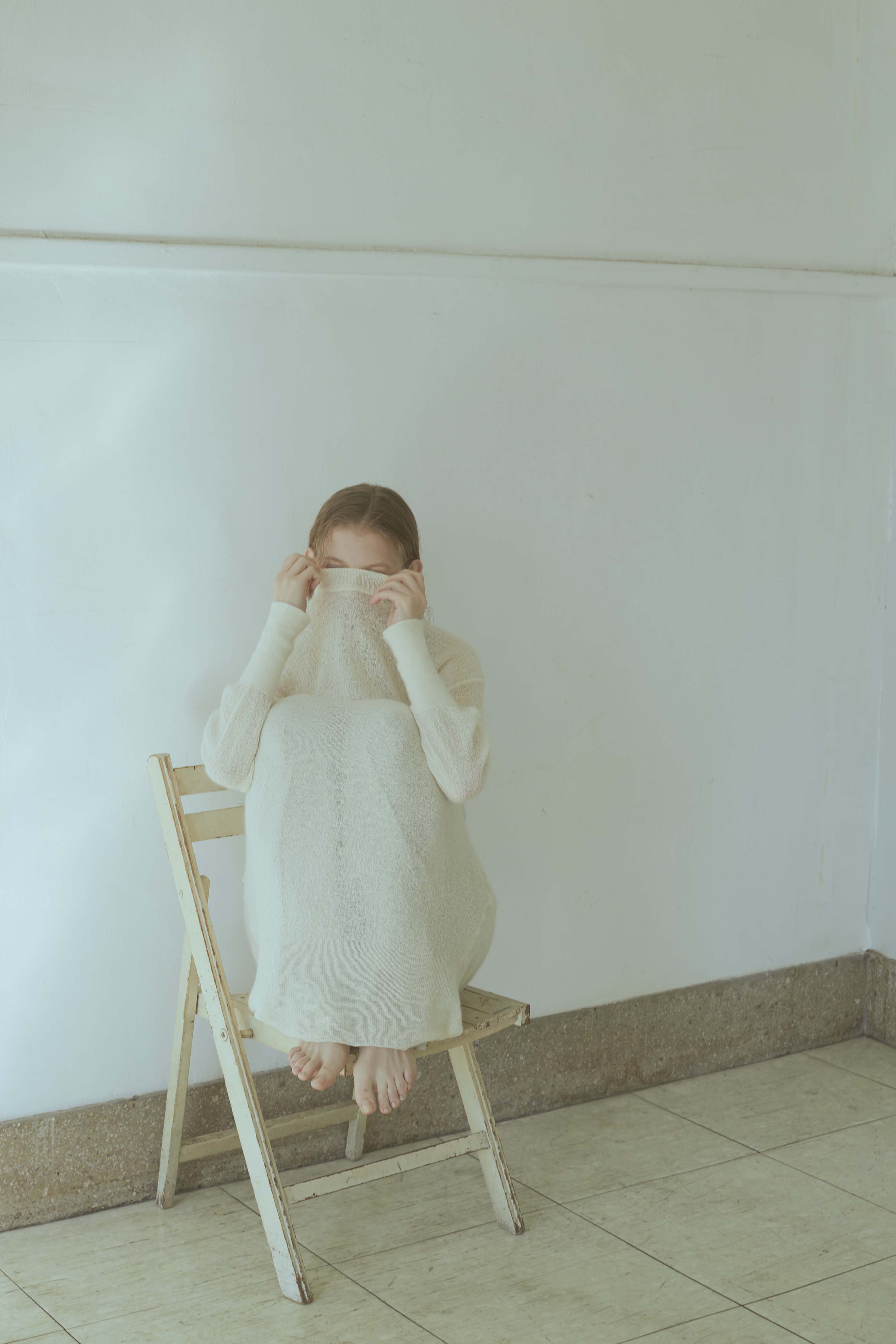 Sheer Knit Bottle Neck Sweater / Original mix Yarn : Cotton&Silk&Mohair