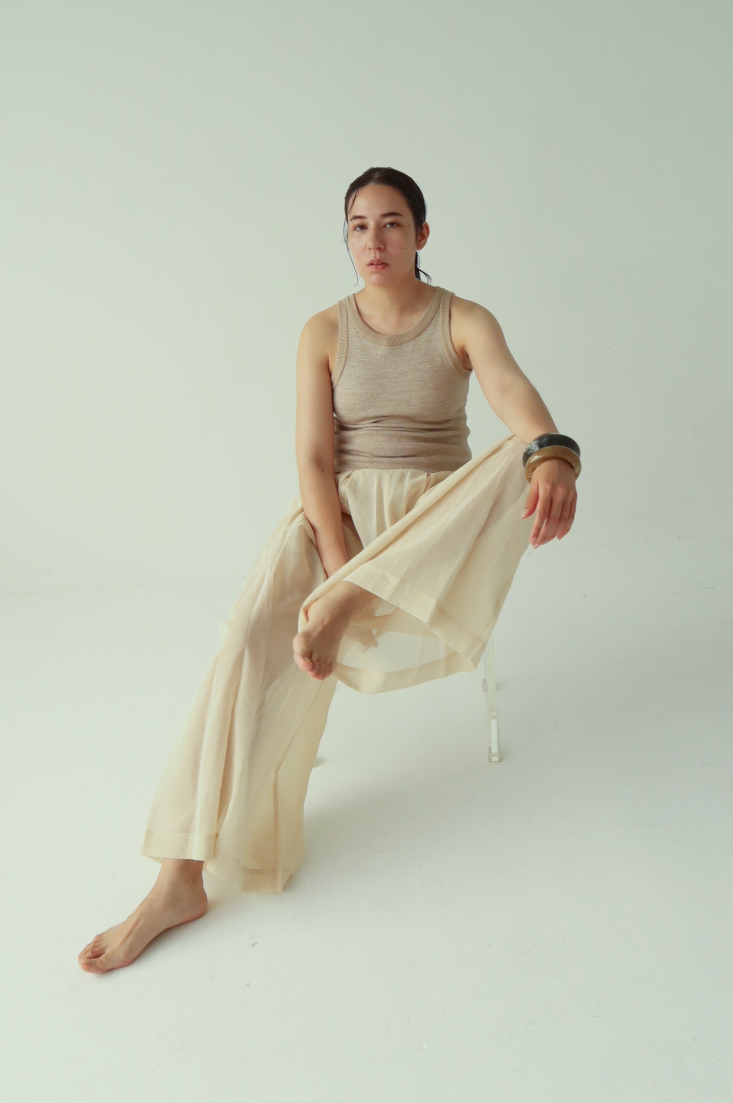 Cotton Organdy Wide Pants