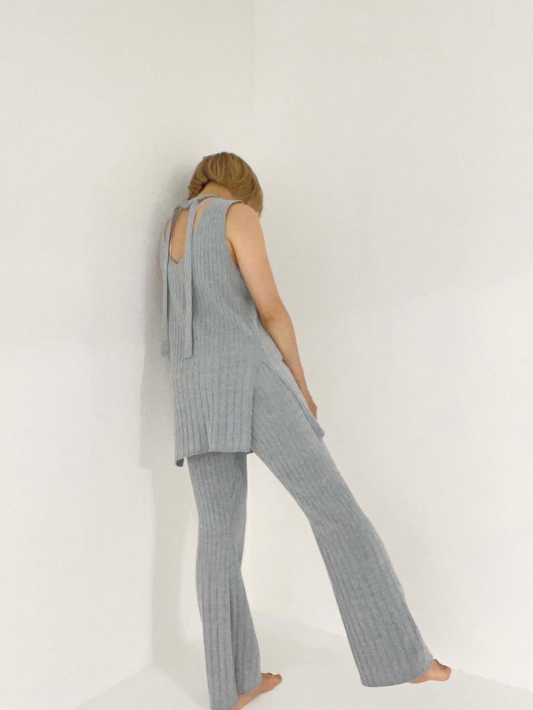Silk Wide Rib No-sleeves Tops
